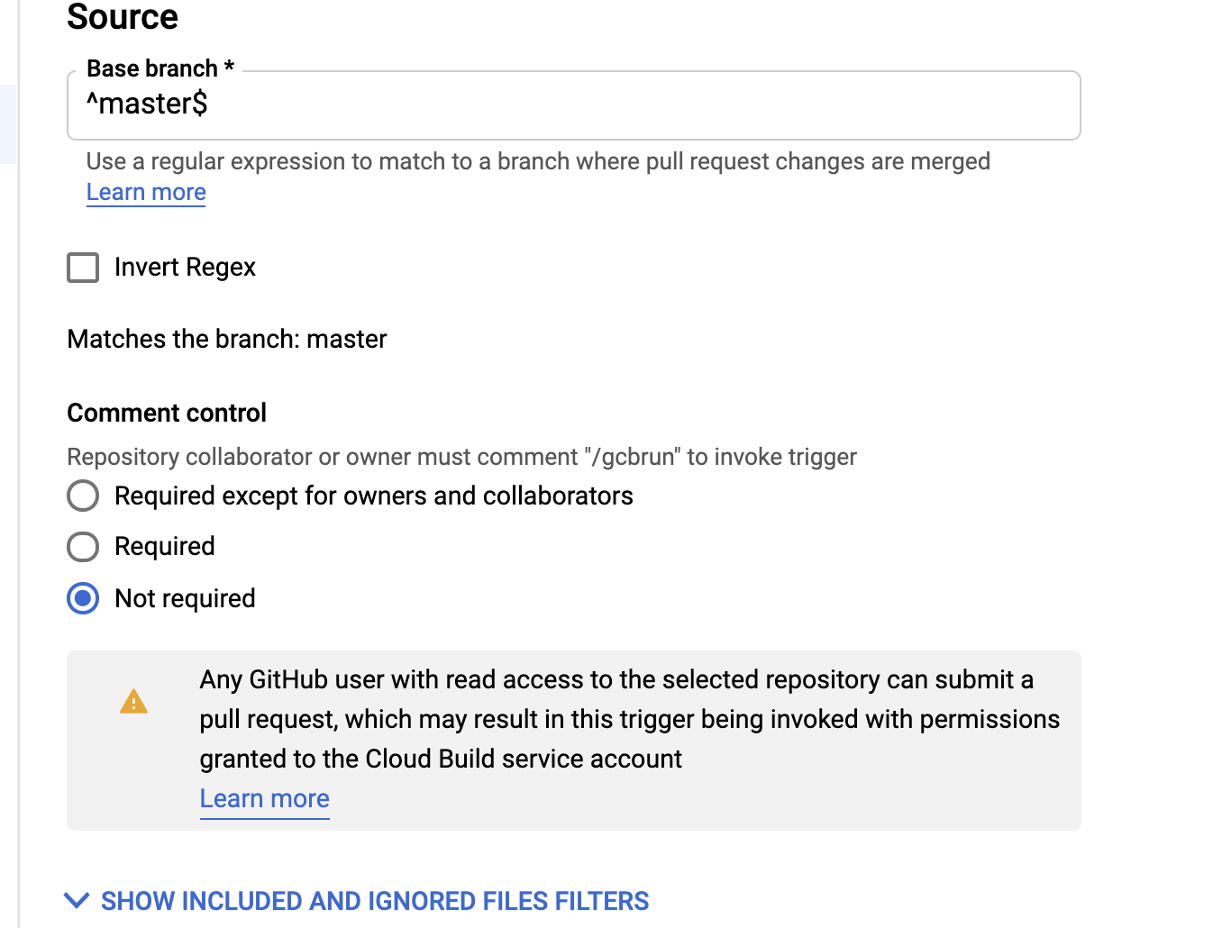 Cloud Build trigger creation